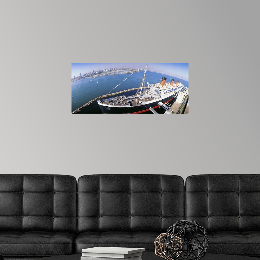 A modern room featuring California, Long Beach, Queen Mary, High angle view of a Ship docked at port