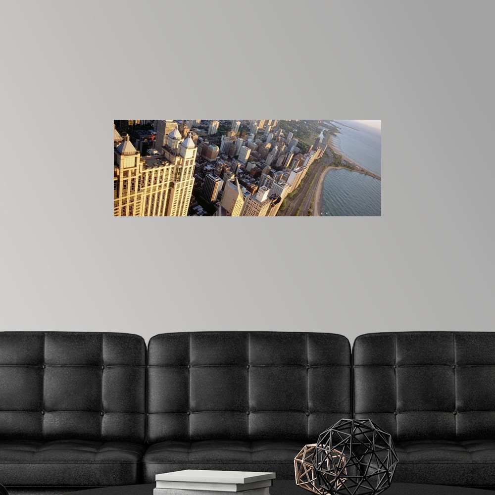 A modern room featuring High angle view of a highway along a lake, Lake Shore Drive, Chicago, Illinois
