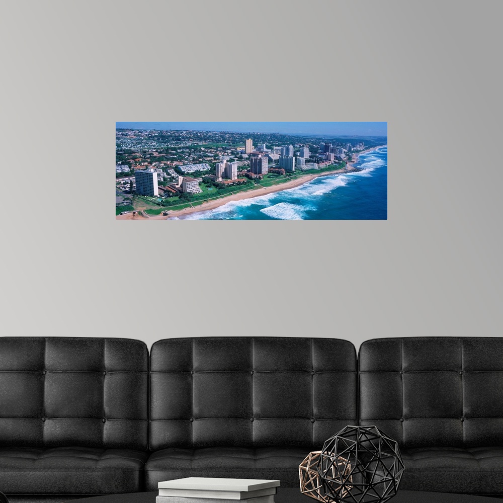A modern room featuring High angle view of buildings at the beachfront, Durban, South Africa
