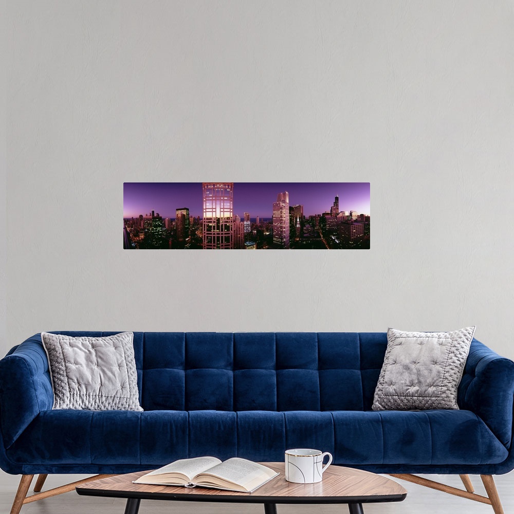 A modern room featuring Skyscrapers in a city, View towards the Sears Tower, Chicago, Cook County, Illinois