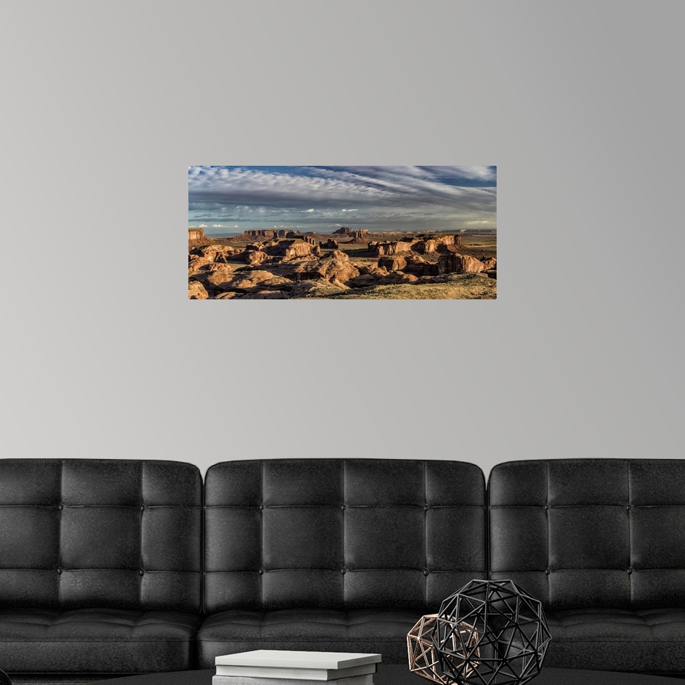 A modern room featuring Panorama of Hunts Mesa rock formation in Monument Valley, Arizona