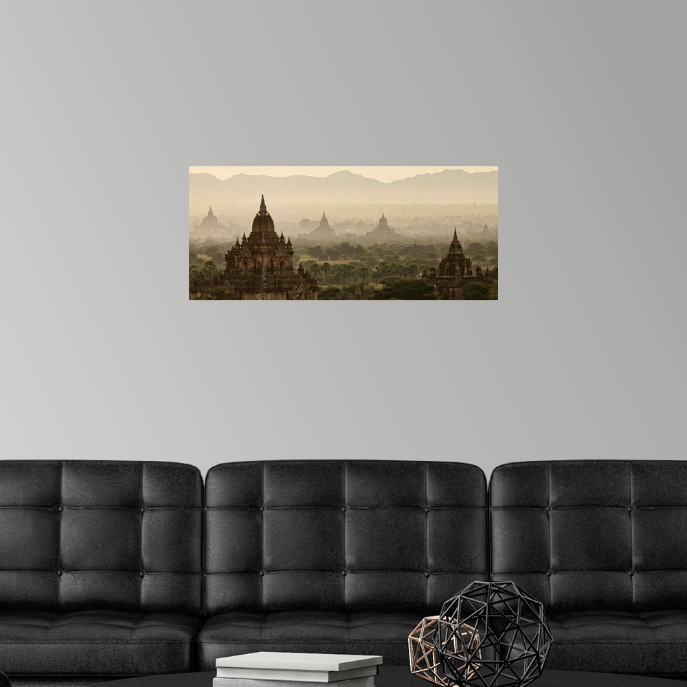 A modern room featuring The temples in Bagan, Burma at sunrise