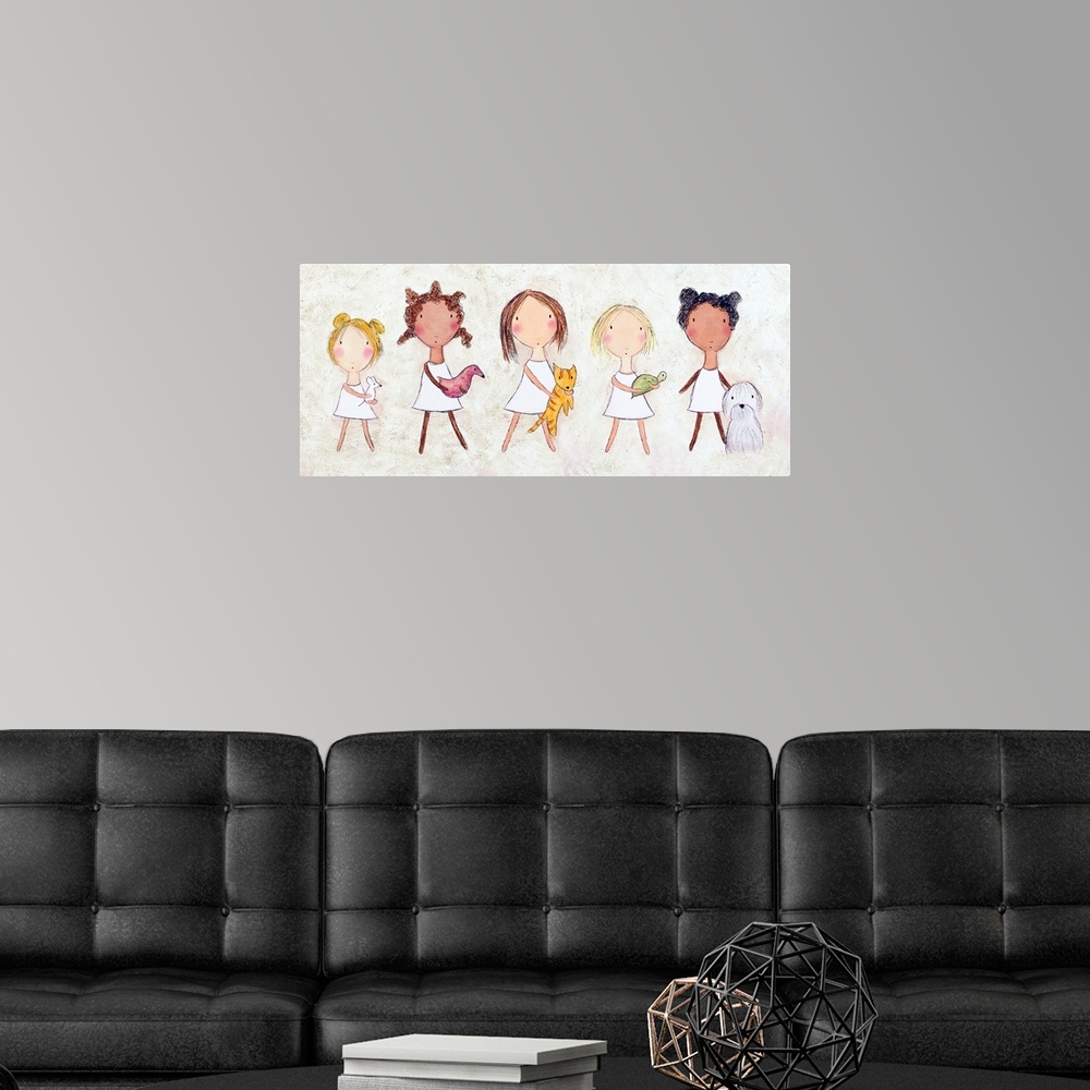A modern room featuring Girls with Pets