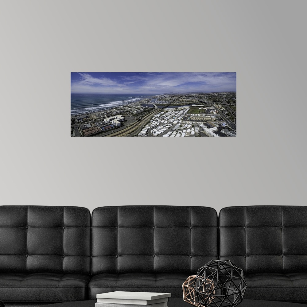 A modern room featuring This is an aerial panoramic of sunny Oceanside, California, USA. Oceanside is 40 miles North of S...