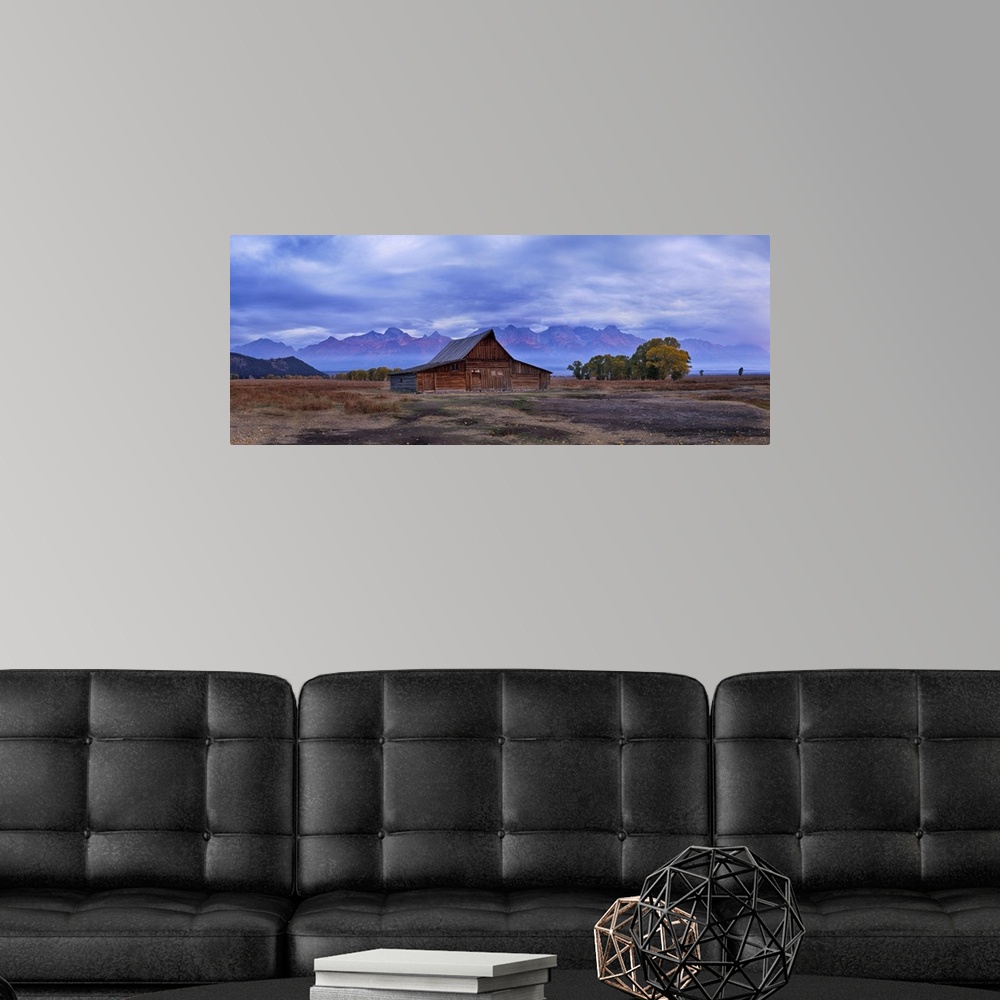 A modern room featuring Moulton Barn with Teton Range at Sunrise in Autumn, Grand Teton National Park, Wyoming