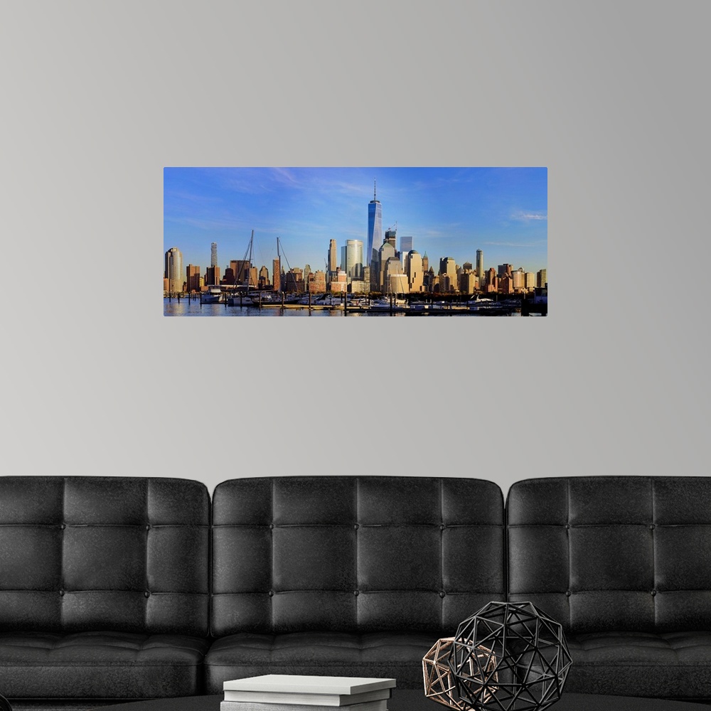 A modern room featuring Lower Manhattan Panoramic View From New Jersey
