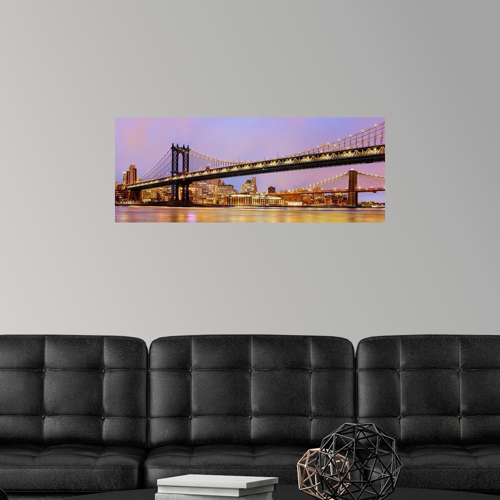 A modern room featuring Manhattan Bridge And Brooklyn Bridge Panoramic View