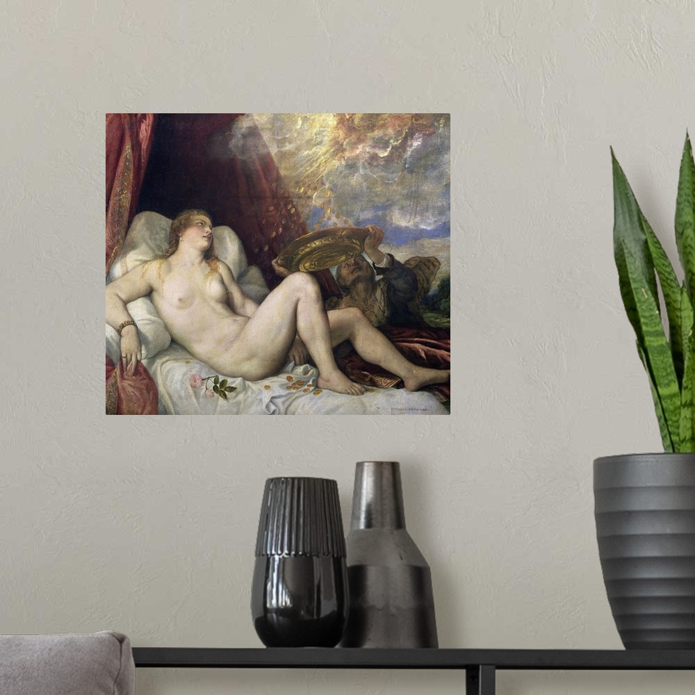 A modern room featuring XAM91578 Danae, c.1554 (oil on canvas)  by Titian (Tiziano Vecellio) (c.1488-1576); 135x152 cm; K...
