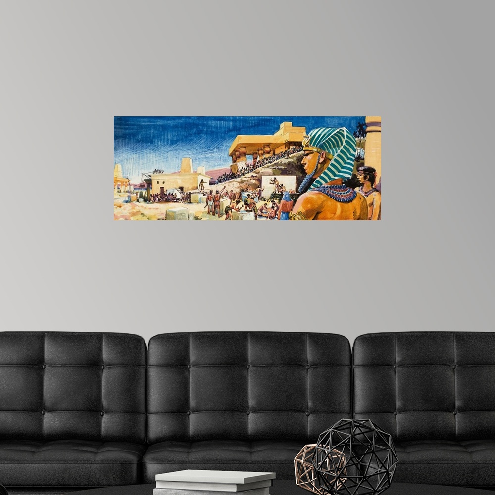 A modern room featuring Temple construction in Egypt. Original artwork for illustration in Look and Learn or The Bible St...