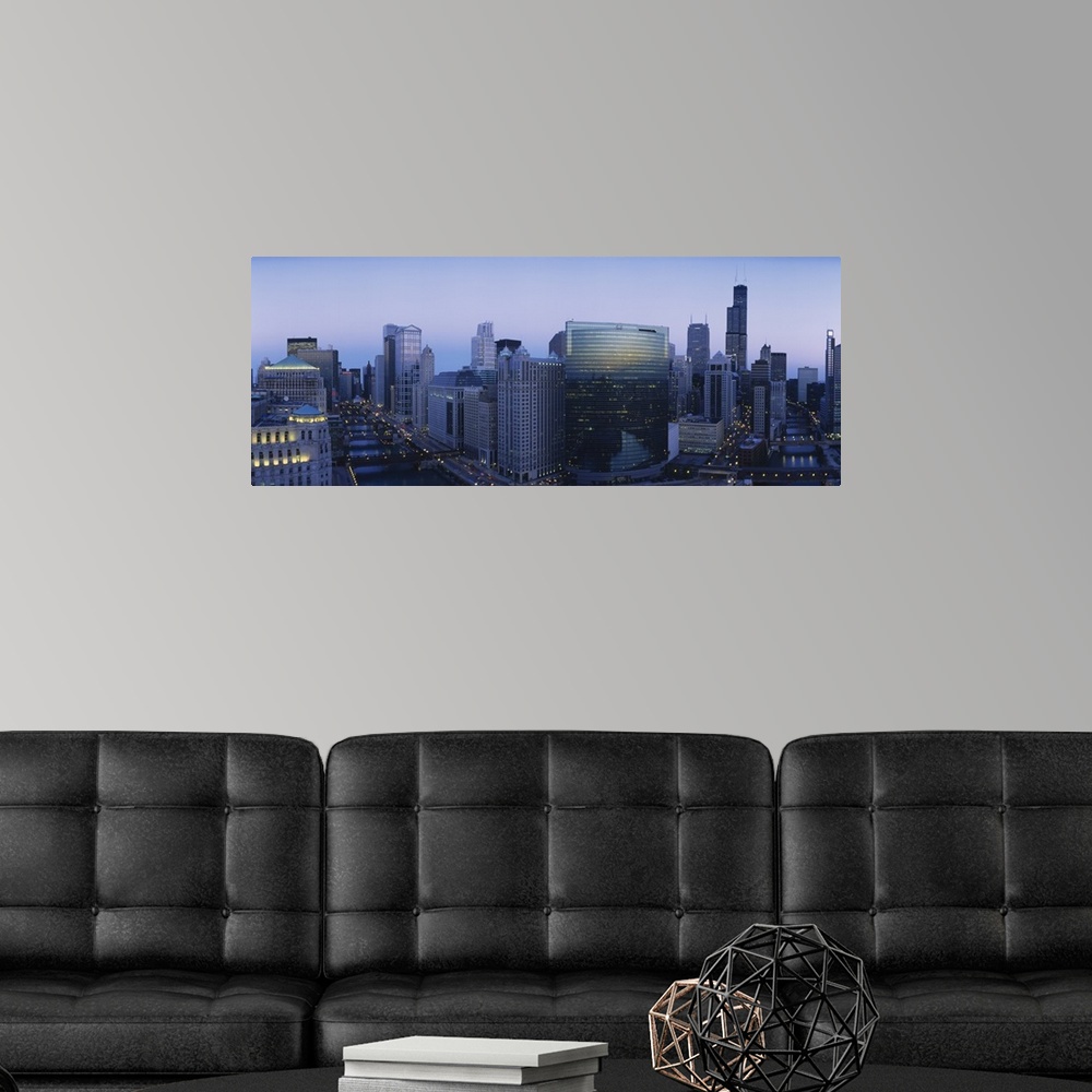 A modern room featuring Buildings in a city, Chicago River, Chicago, Illinois