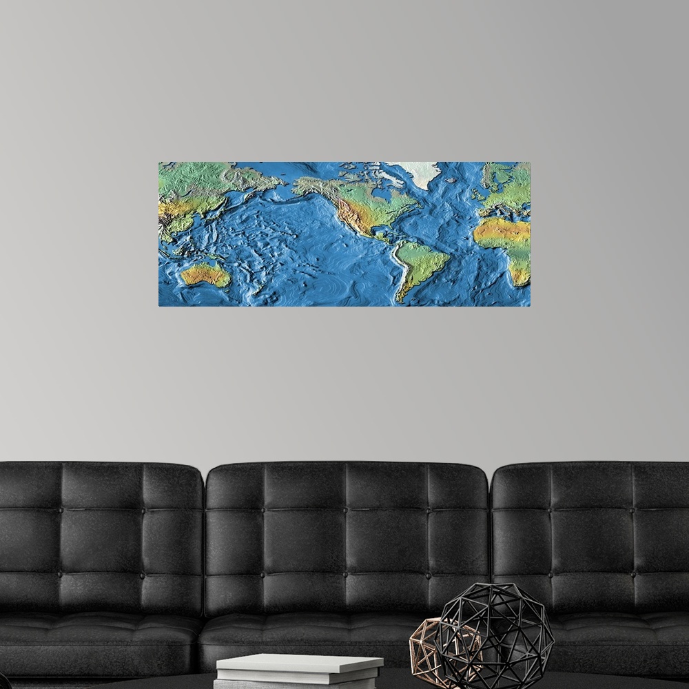 A modern room featuring Close-up of a world map