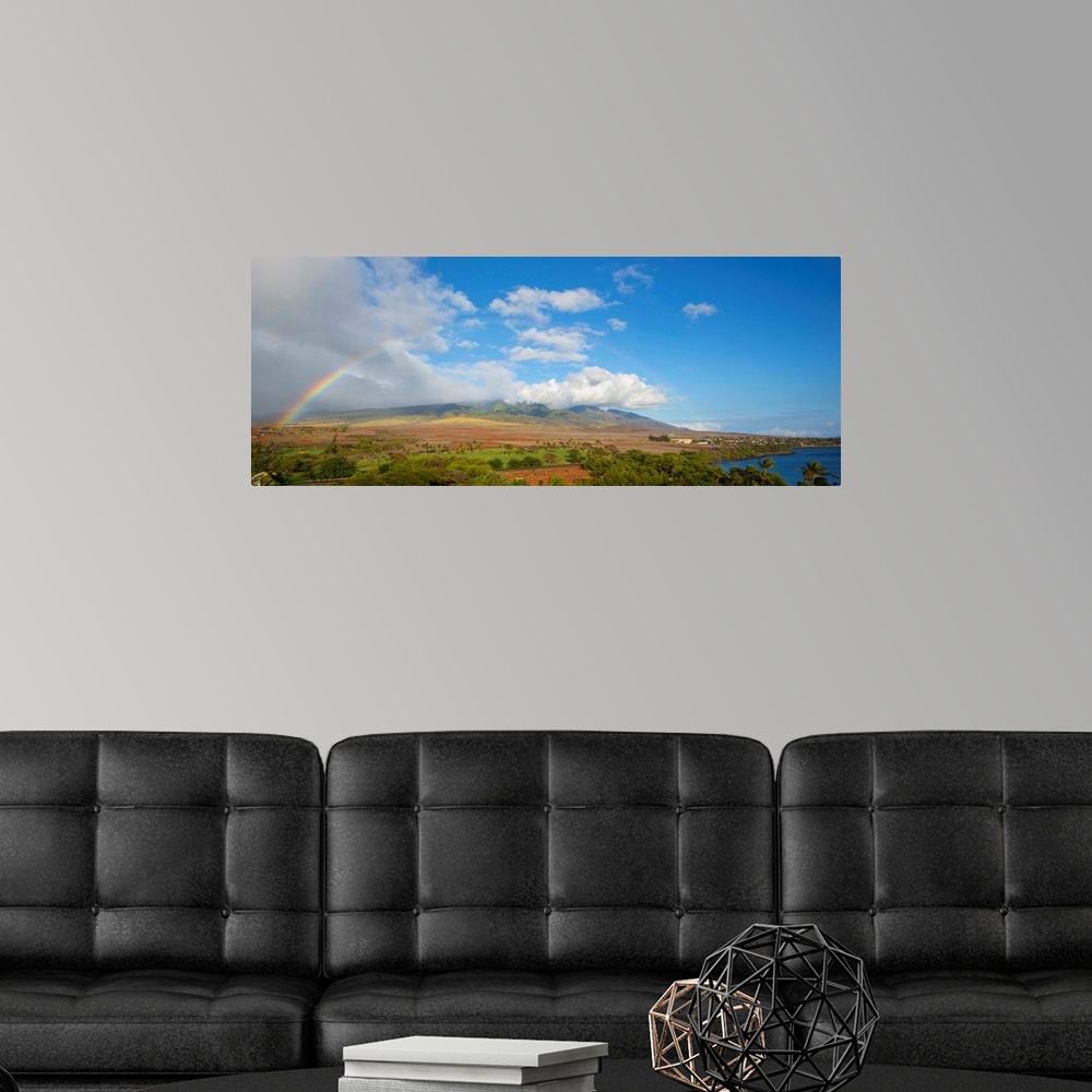 A modern room featuring View of rainbow over landscape, Kaanapali, Maui, Hawaii, USA.