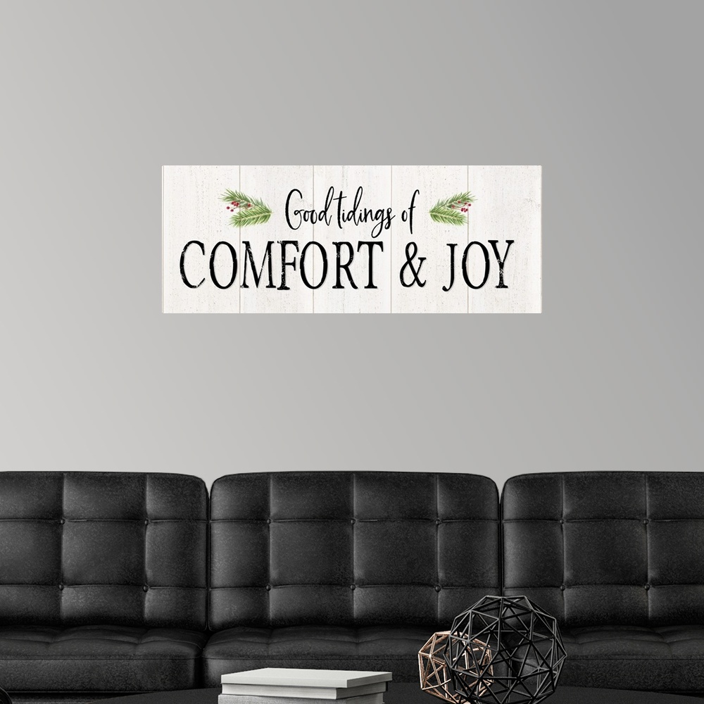 A modern room featuring Peaceful Christmas - Comfort and Joy horiz black text