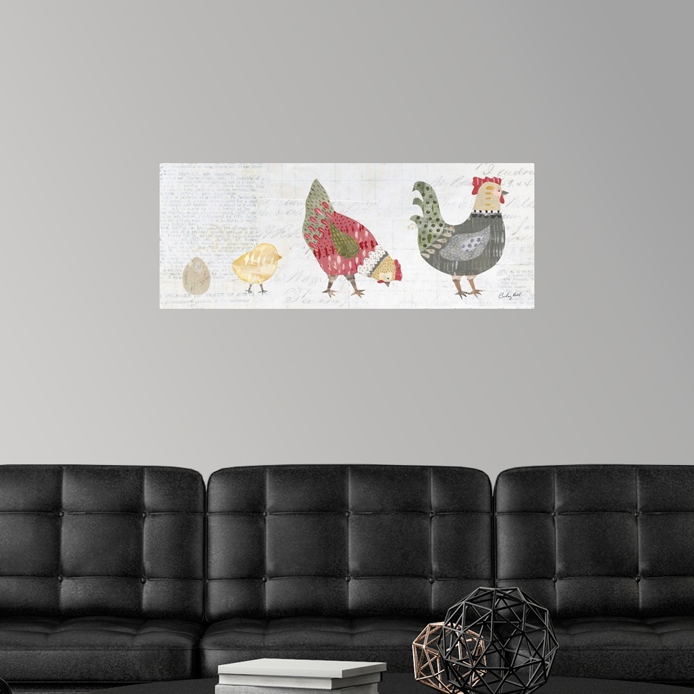 A modern room featuring Patchwork Chickens II