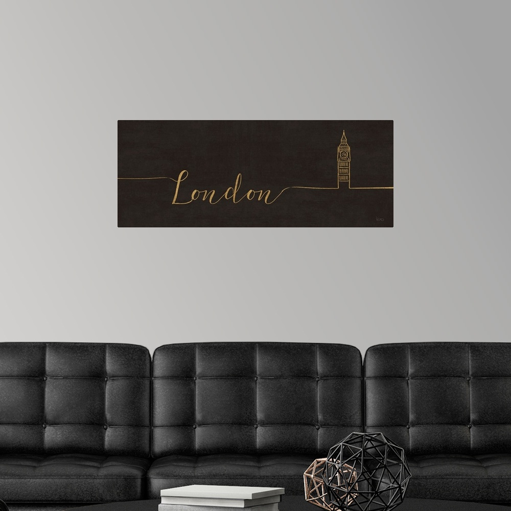 A modern room featuring Underlined Cities III Black