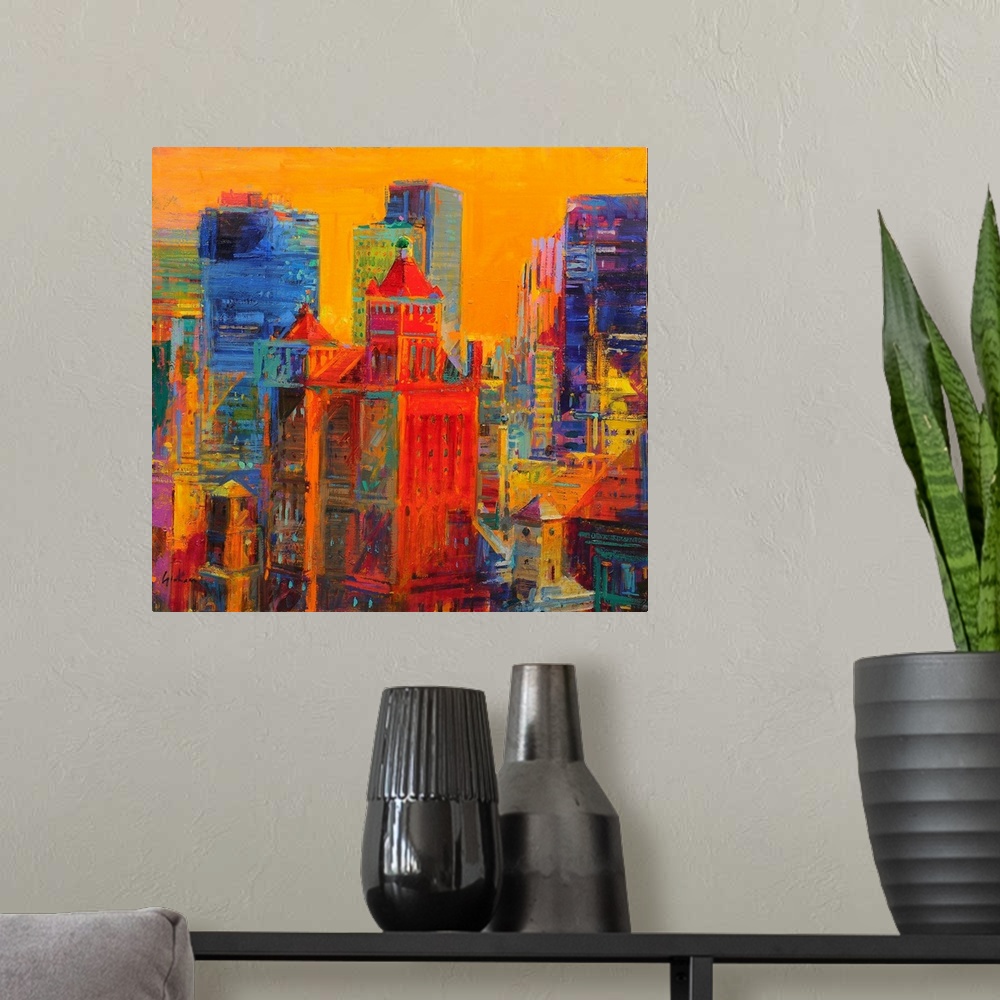 A modern room featuring Midtown Manhattan from The Waldorf (originally oil on canvas) by Graham, Peter