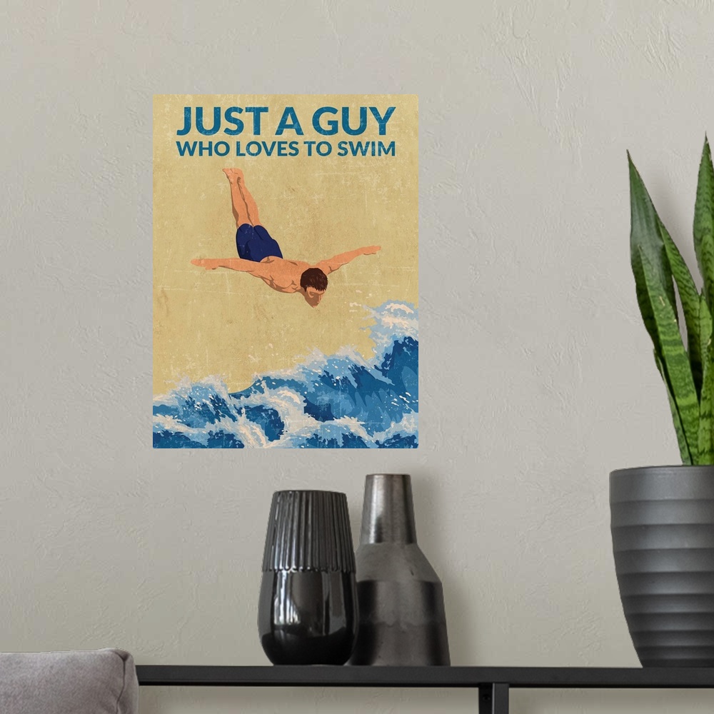 A modern room featuring Just A Guy Who Loves To Swim (Blue)