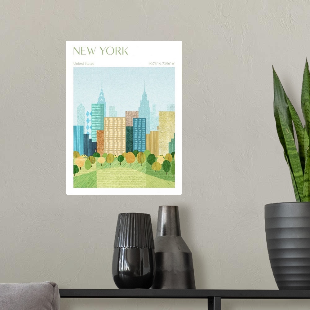 A modern room featuring New York, Central Park