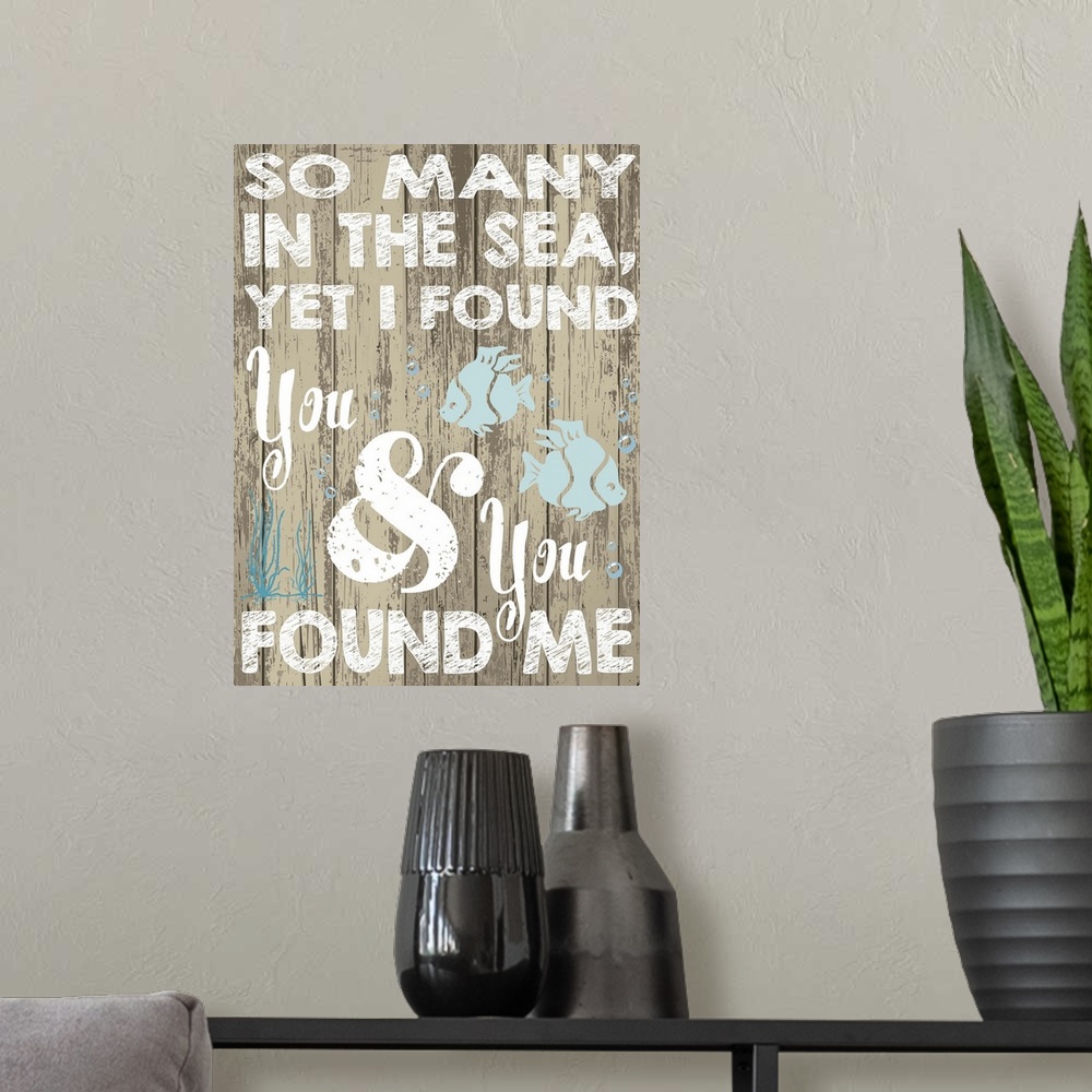 A modern room featuring Contemporary typography art perfect for decorating a beach house.