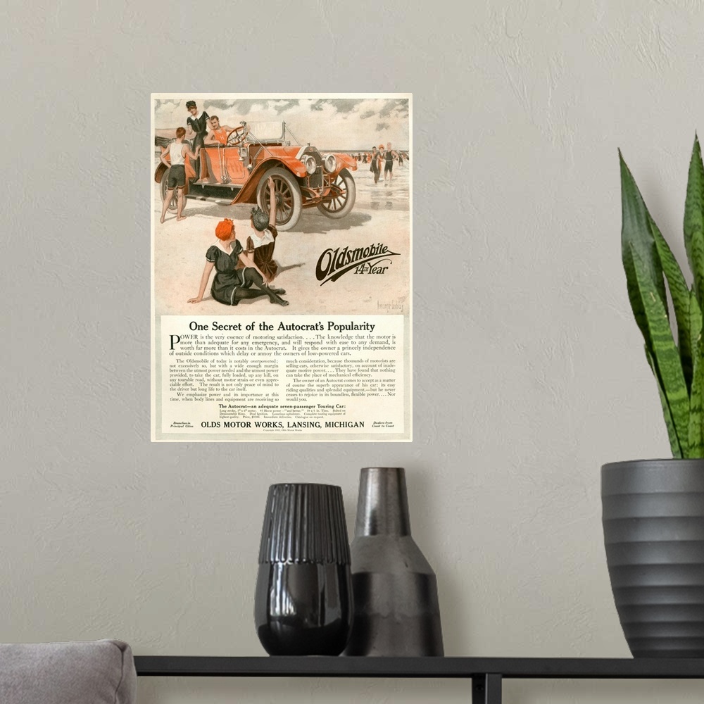 A modern room featuring 1910's USA Oldsmobile Magazine Advert