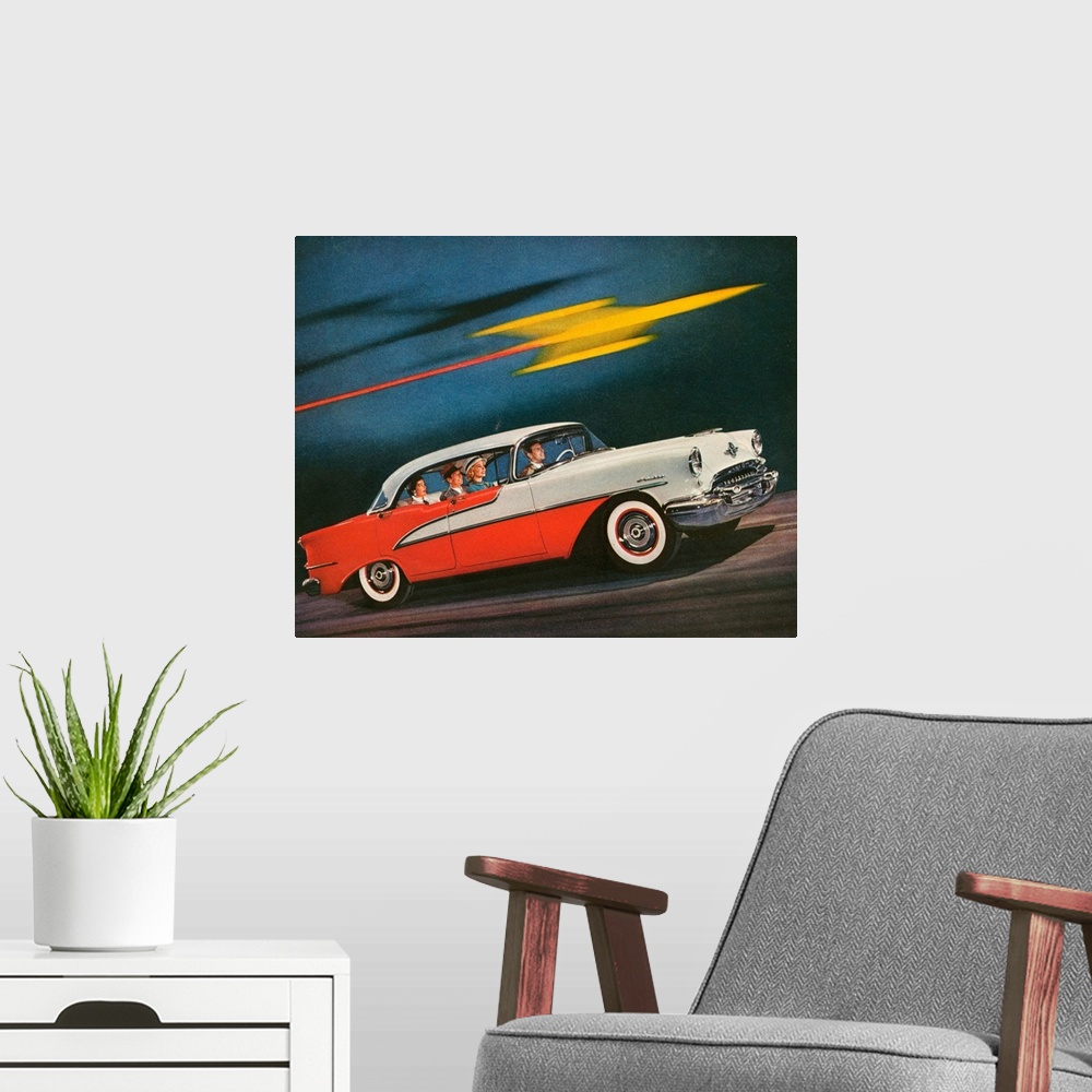 A modern room featuring 1950's USA Oldsmobile Magazine Advert (detail)
