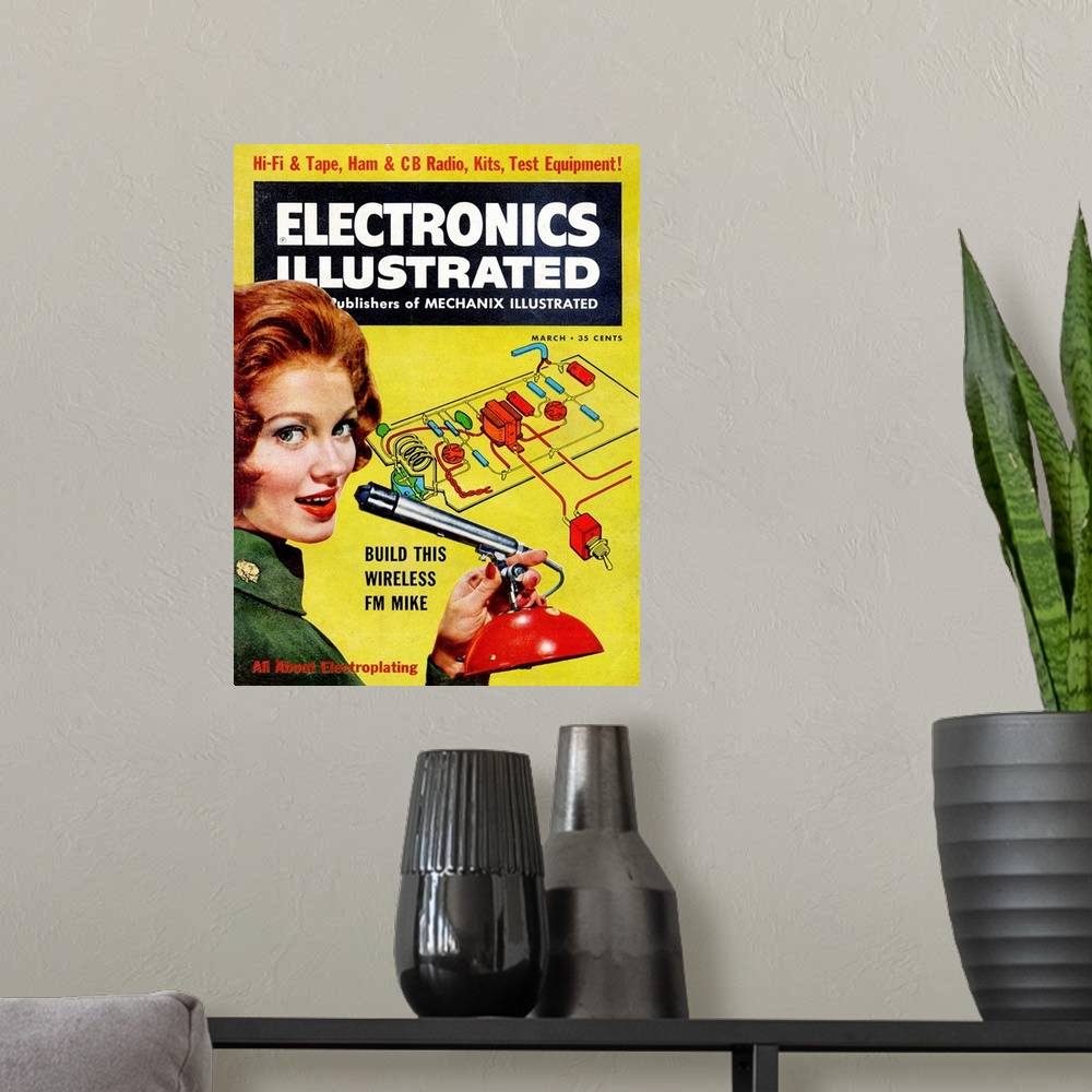 A modern room featuring 1960s USA Electronics Illustrated Magazine Cover