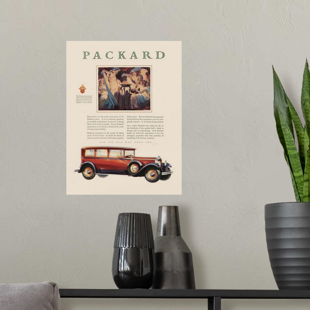A modern room featuring Packard Automobile Advertisement