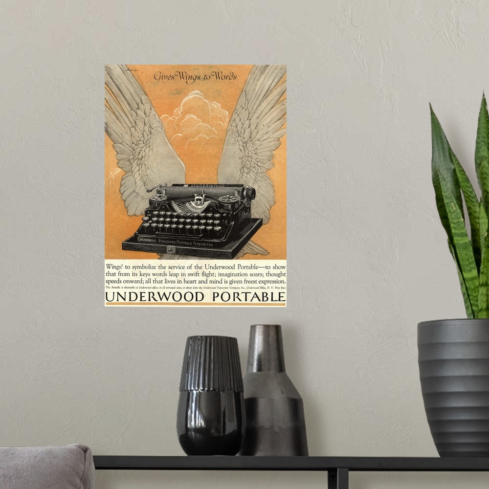 A modern room featuring .1922.1920s.USA.underwood portable typewriters equipment...