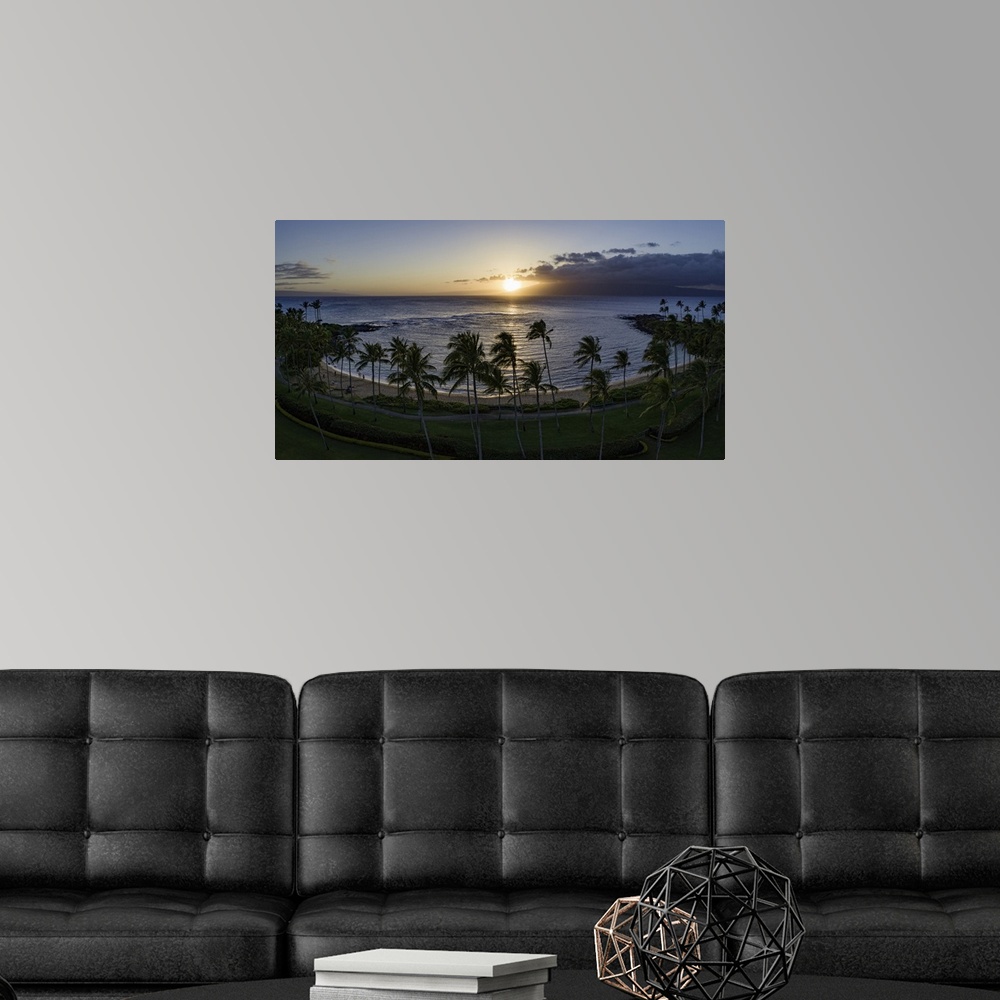 A modern room featuring Kapalua Bay Panoramic. This is a 4 image aerial sunset panoramic of stunning Kapalua Bay, Maui, H...