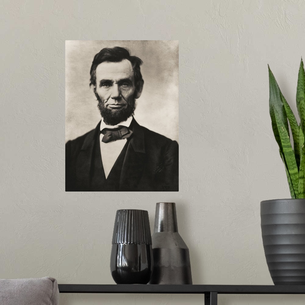 A modern room featuring Abraham Lincoln, 1809 - 1865.  16th President of the United States.  After a portrait by Alexande...