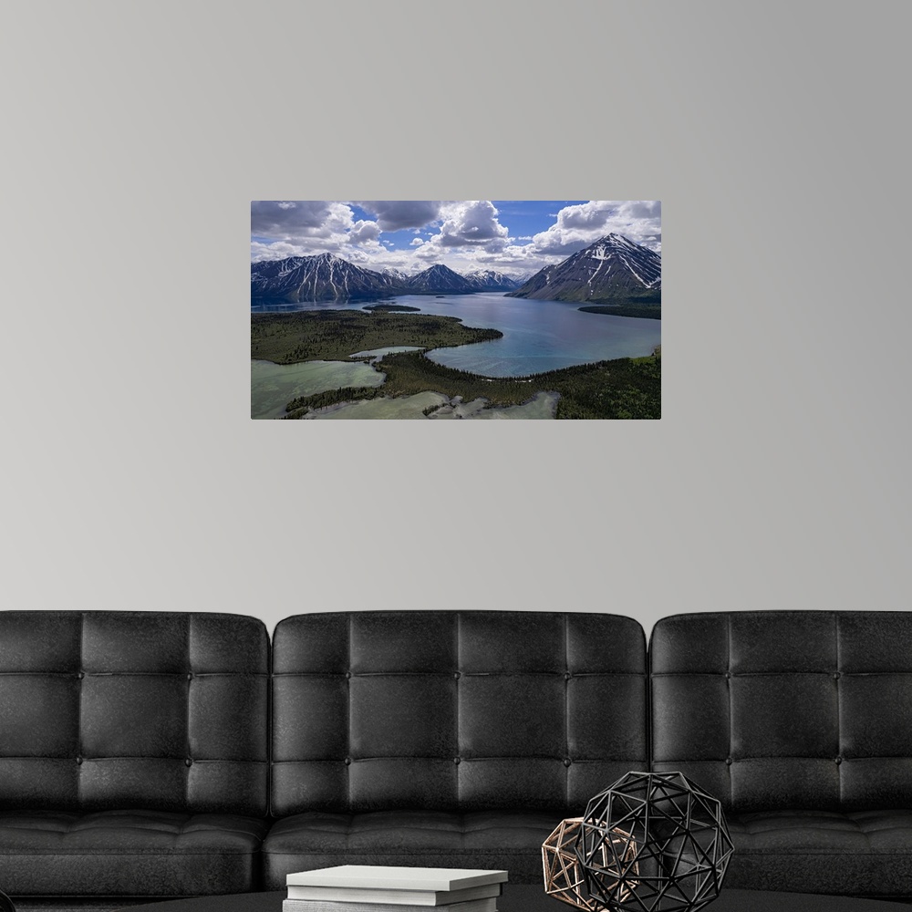A modern room featuring Spectacular aerial view of Kathleen Lake and the surrounding mountains on a beautiful, summer day...