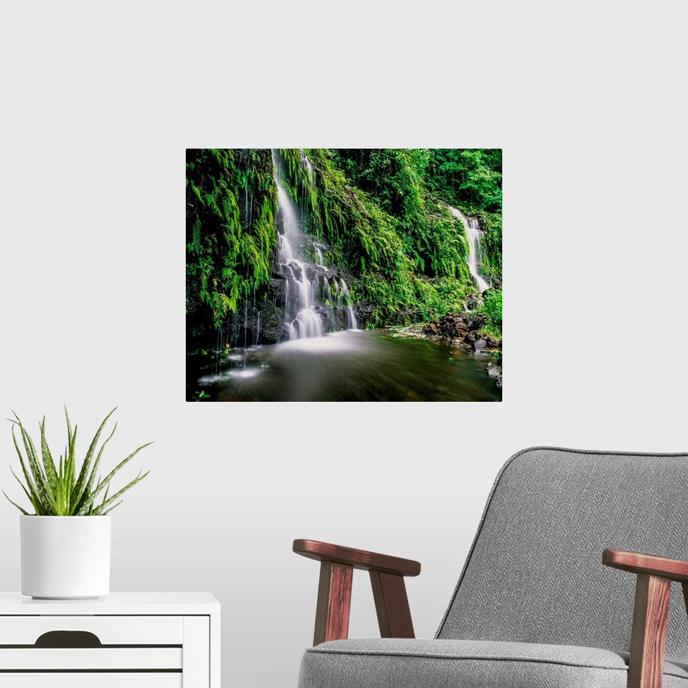 A modern room featuring Waterfall on Southeast coast of Upolu Island, Upolu Island, Samoa.