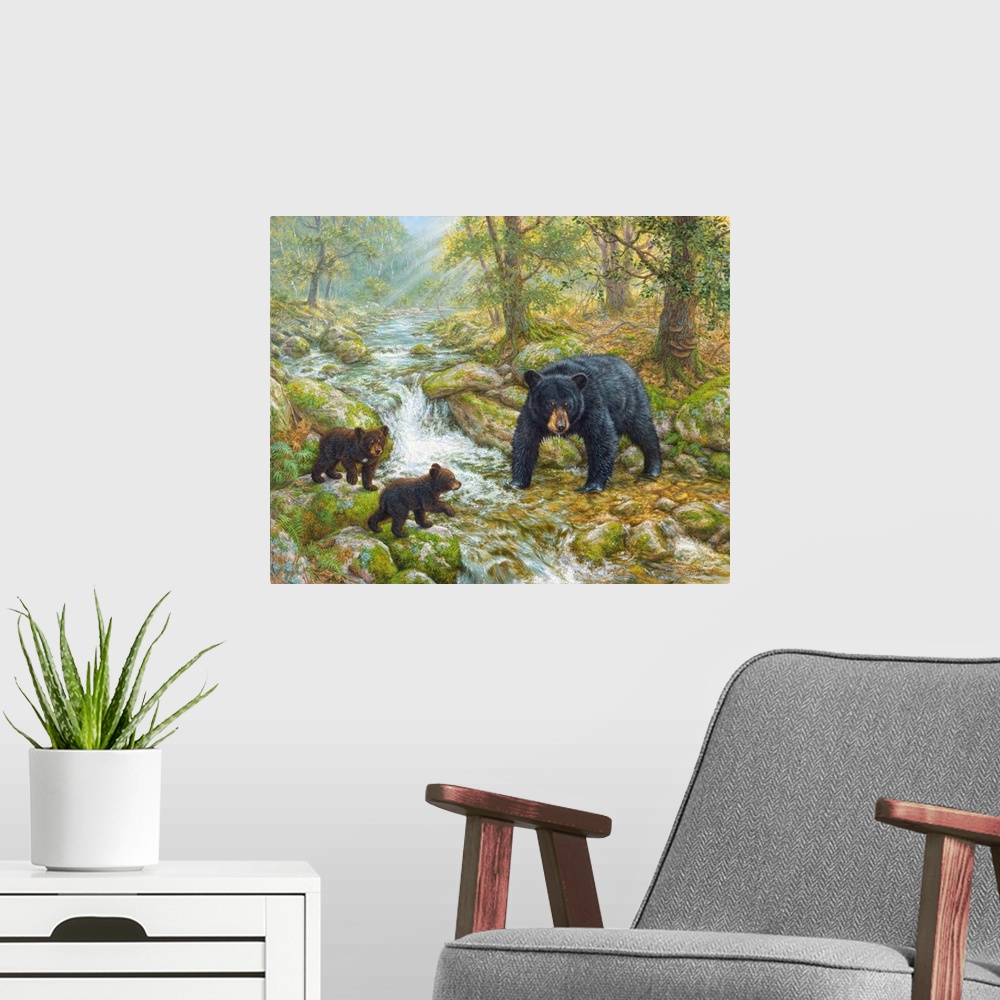 A modern room featuring Summer's Picnic - Black Bear Family