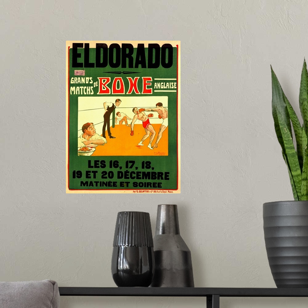 A modern room featuring Boxing Match, El Dorado, Vintage Poster