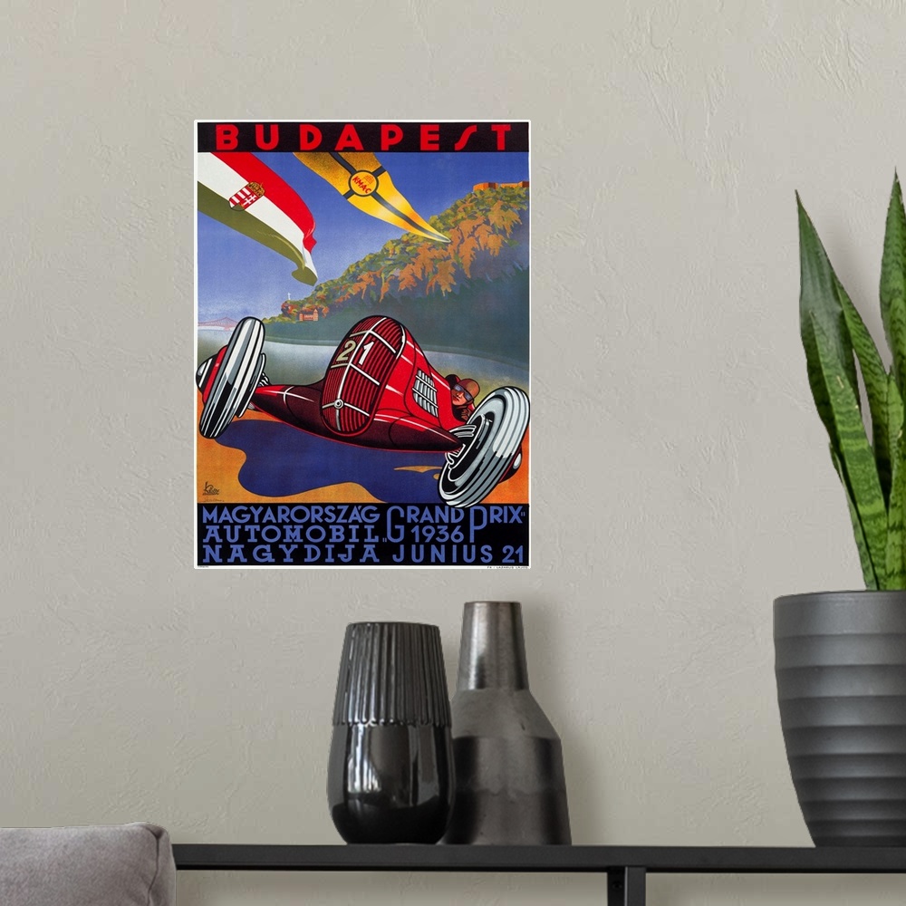 A modern room featuring Budapest, Grand Prix 1936, Vintage Poster