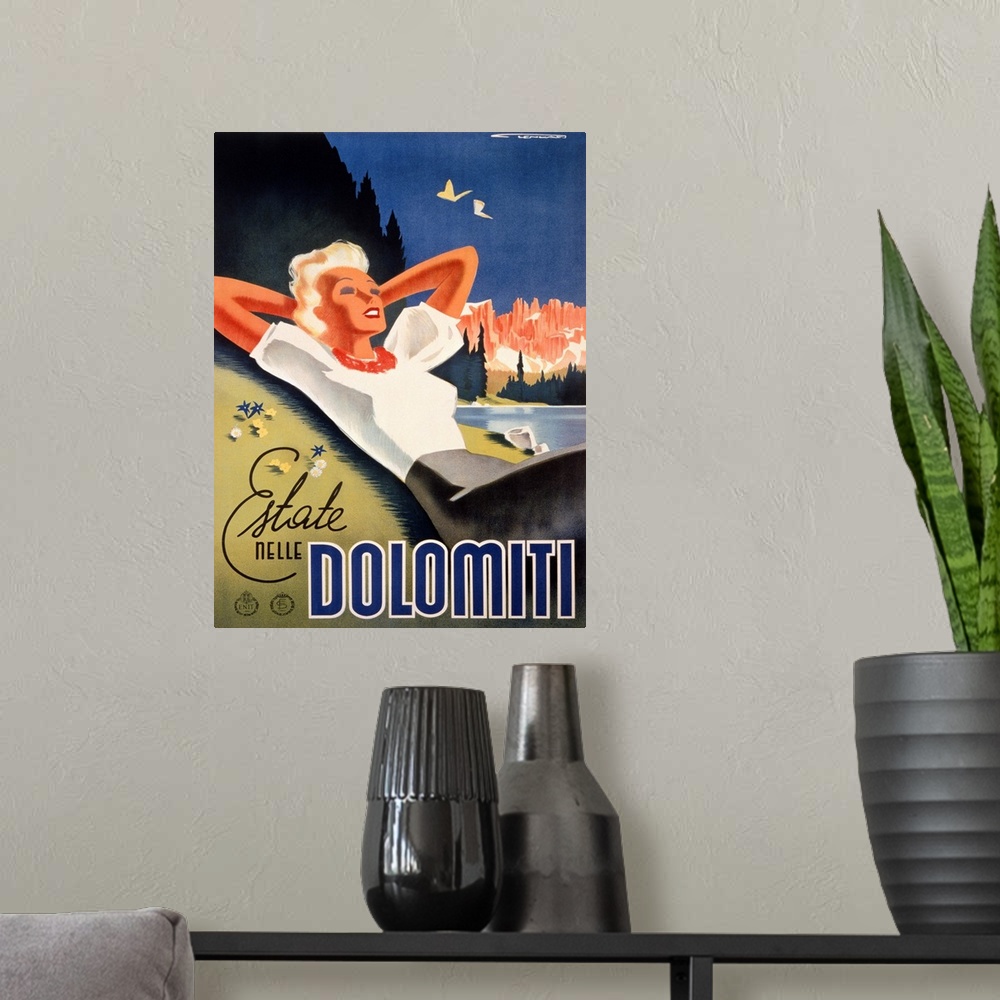 A modern room featuring Italian Travel Poster