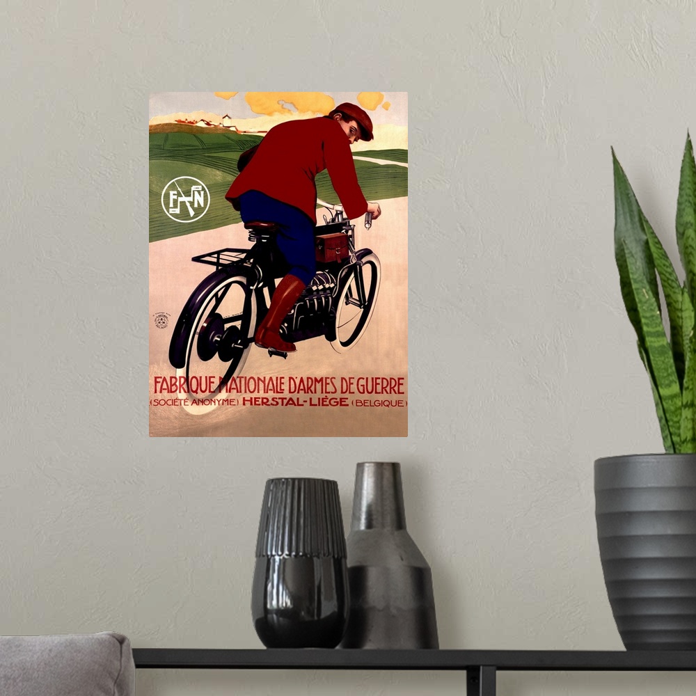 A modern room featuring Vintage Moto Poster