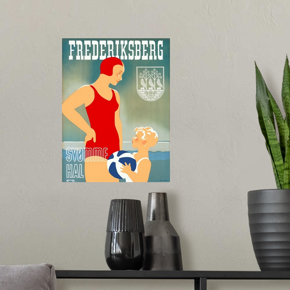 A modern room featuring Frederiksberg Swim Natatorium, Denmark, Vintage Poster