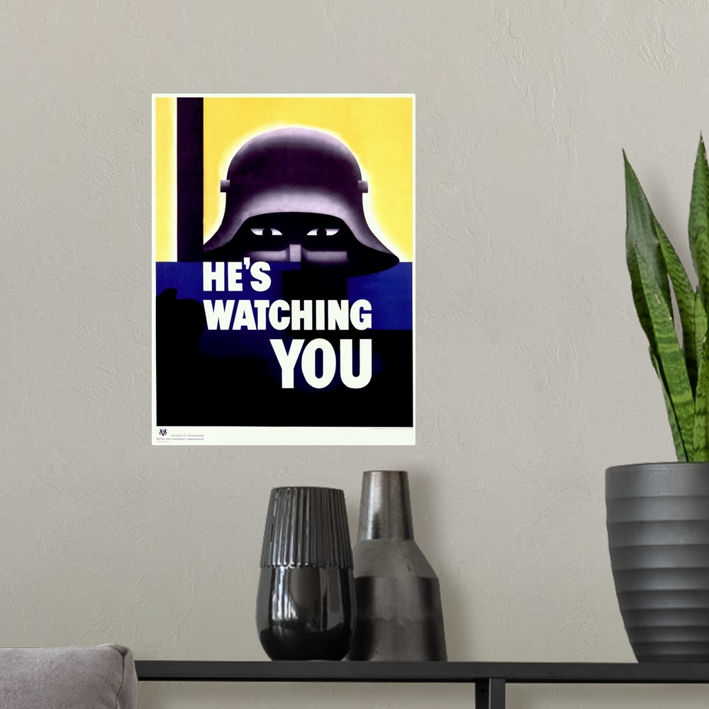A modern room featuring Hes Watching You, Vintage Poster