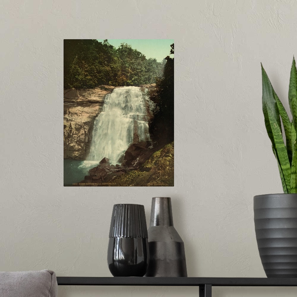 A modern room featuring Hand colored photograph of horse pasture falls, sapphire, North Carolina.