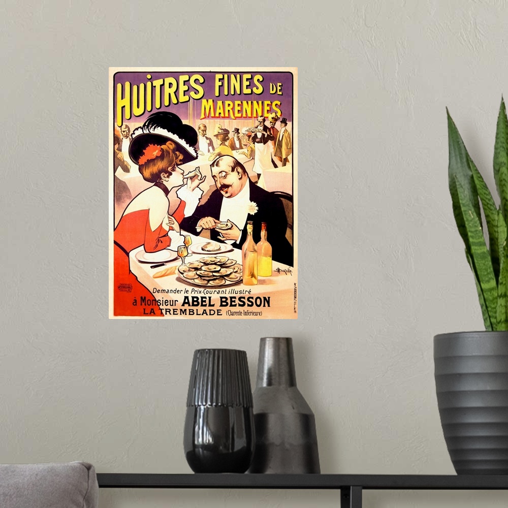 A modern room featuring Huitres Fines de Marennes, Vintage Poster