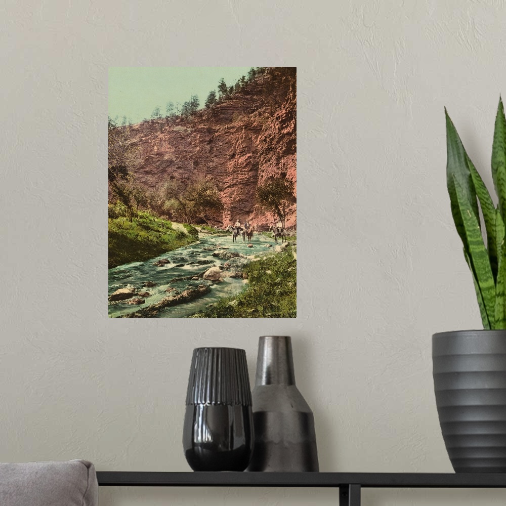 A modern room featuring Hand colored photograph of in the vale of Minne-kah-ta, south Dakota.