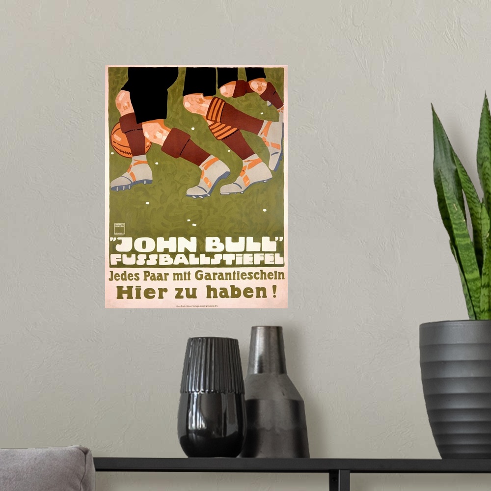 A modern room featuring John Bull Fussballstiefel, Vintage Poster