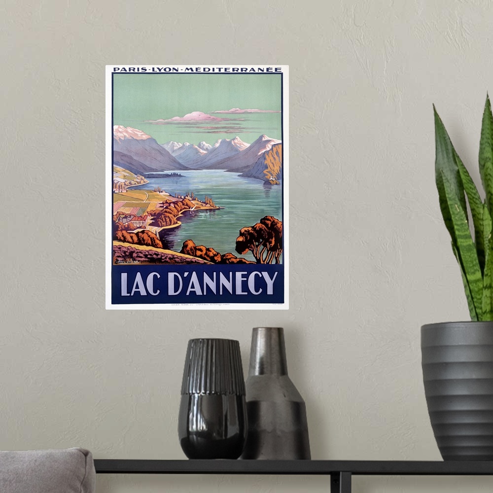 A modern room featuring Lac dAnnecy, Vintage Poster