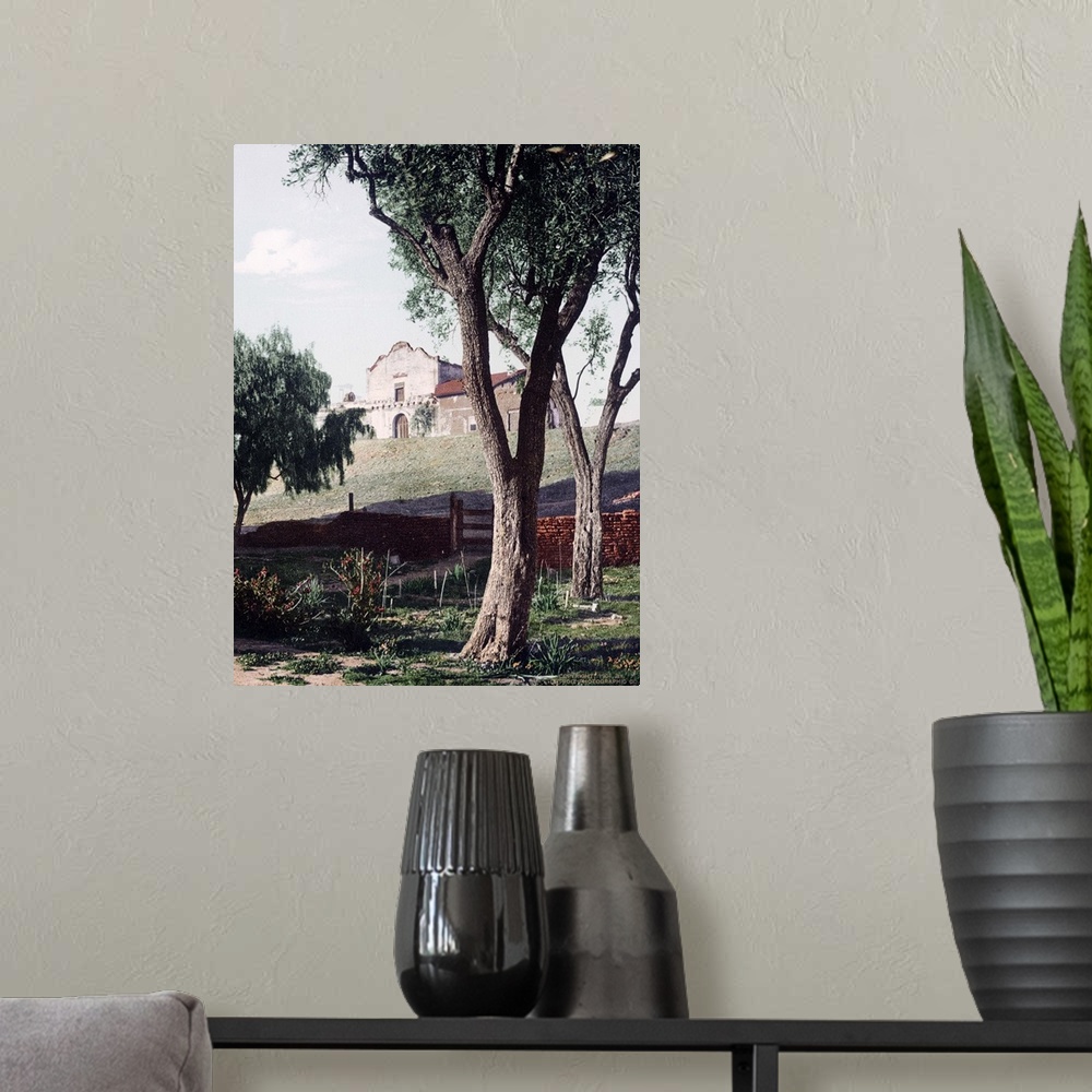 A modern room featuring Mission San Diego California Vintage Photograph