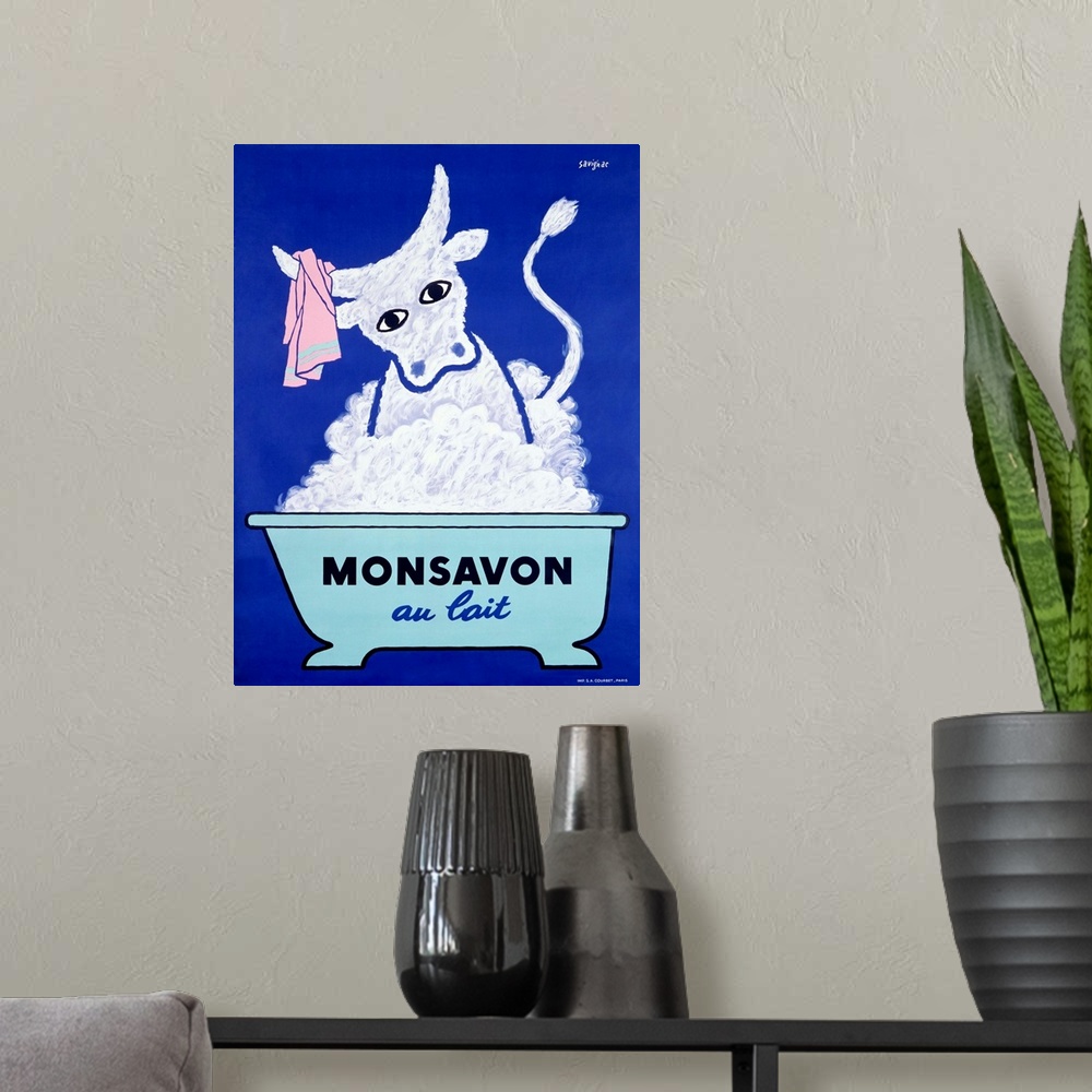 A modern room featuring Monsavon au lait Vintage Advertising Poster