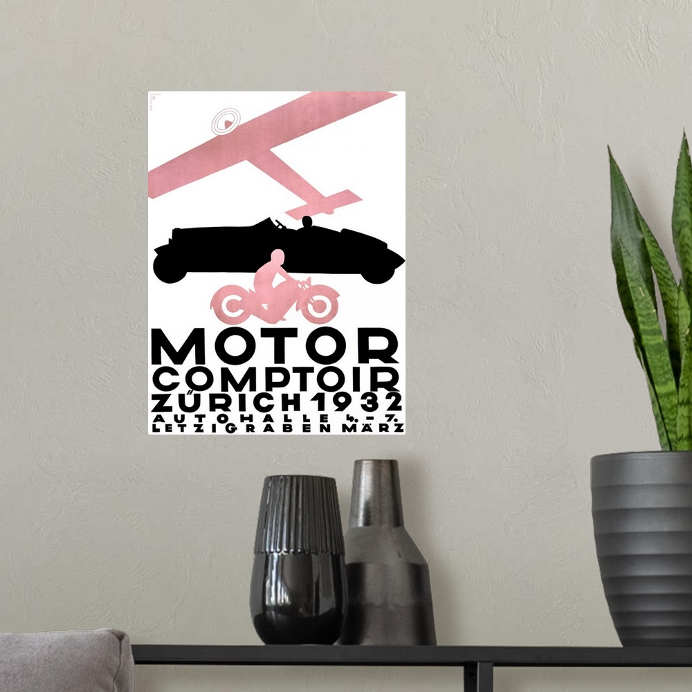 A modern room featuring Motor Comptoir, Vintage Poster, by Otto Baumberger