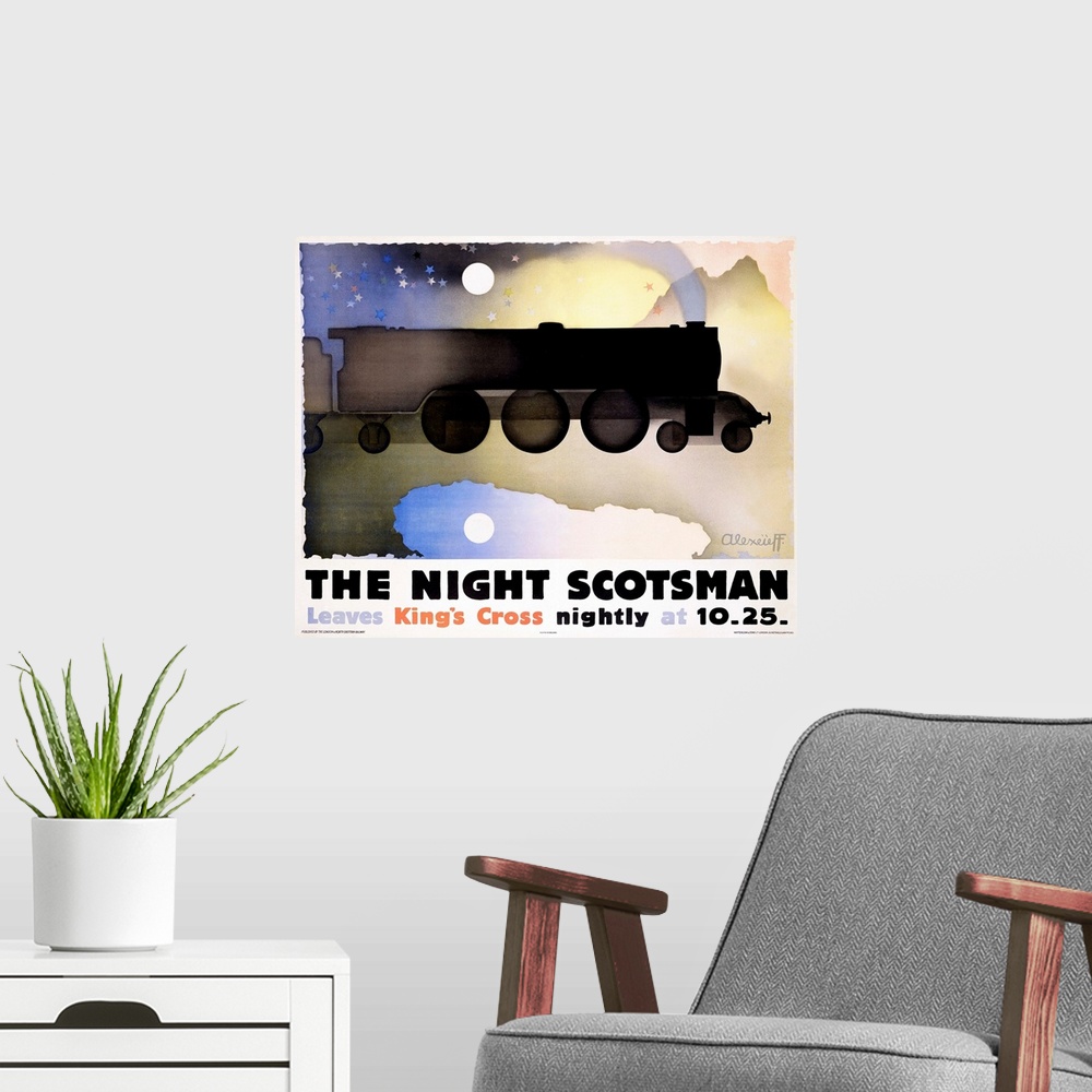 A modern room featuring Night Scotsman Vintage Advertising Poster