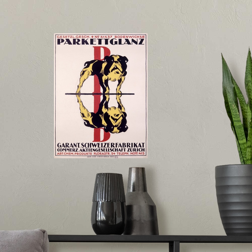 A modern room featuring Parkettglanz Bulldog Glass Cleaner, Vintage Poster