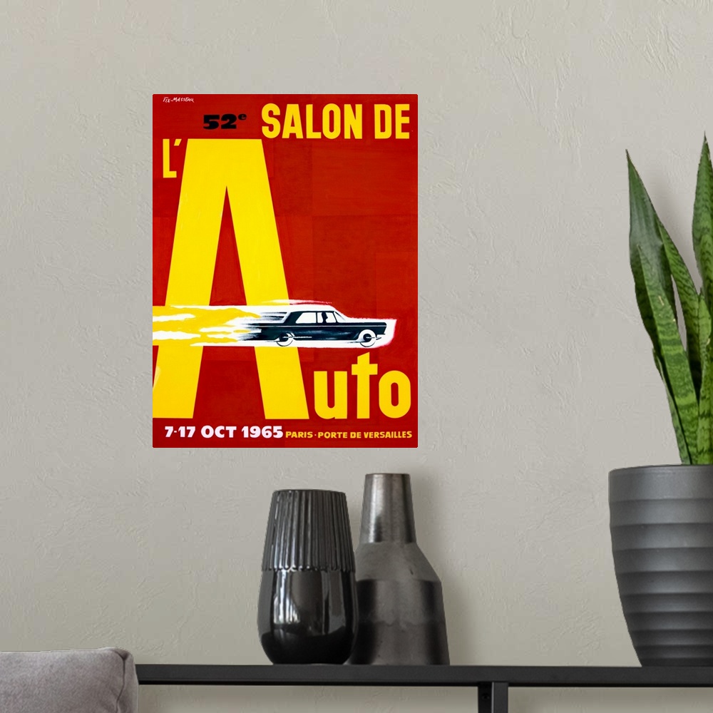 A modern room featuring Salon de lAuto, 1965, Vintage Poster, by Pierre Fix Masseau